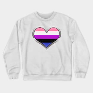 Large Gender Fluid Pride Flag Colored Heart with Chrome Frame Crewneck Sweatshirt